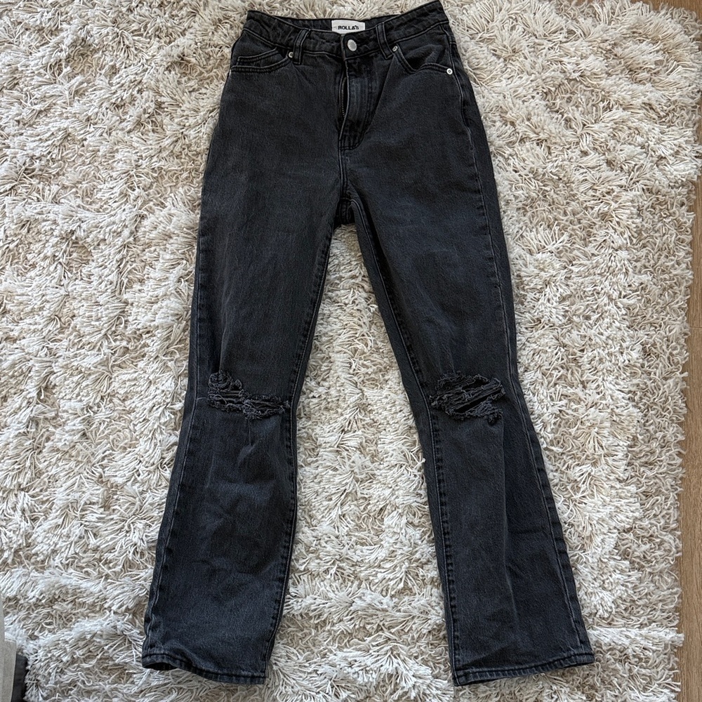 ROLLA'S High Rise Straight Leg Black Jeans Sz 25
